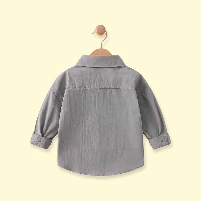 Boys Grey Embroidered Long Sleeve Shirt Shirts