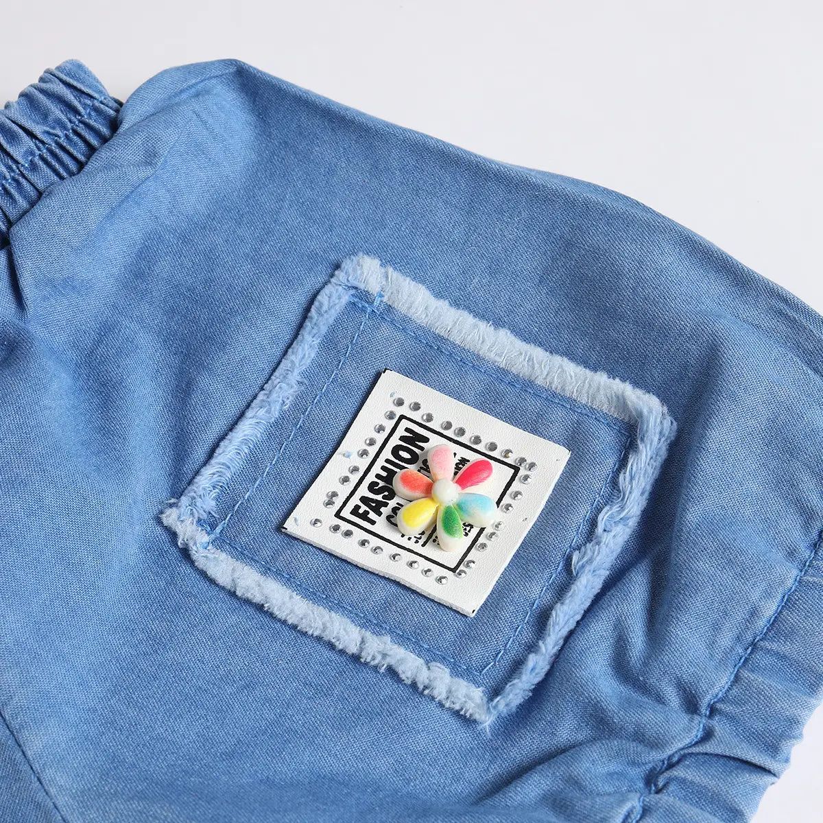 Boys Light Blue Applique Denim Shirt With Elasticated Shorts Sets 2 pc. Sets