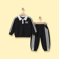 Boys Black Striped Polo Collar Sweatshirt & Pants Co-ord Sets Sets Black 1-2 Y
