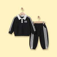 Boys Black Striped Polo Collar Sweatshirt & Pants Co-ord Sets Sets Black 1-2 Y