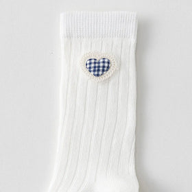 Pack of 5 Girls White Gingham Applique Calf Length Socks Socks