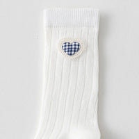 Pack of 5 Girls White Gingham Applique Calf Length Socks Socks