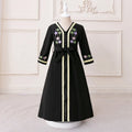 Girls Black Embroidered Fit & Flare Dress With V-neckline Casual Dresses Black 3-4 Y