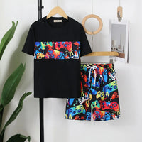 Boys Black Graphics Short Sleeves T-Shirt & Shorts Swimsuit Sets Sets Black 7-8 Y