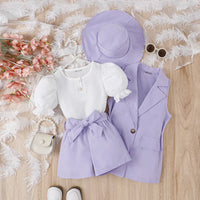 Girls Lavender Short Sleeve Blazer Dress With Top And Shorts Sets 3 pc. Sets