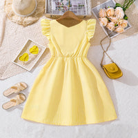 Girls Yellow Striped Flutter Sleeve Button-Down Fit & Flare Dress Casual Dresses