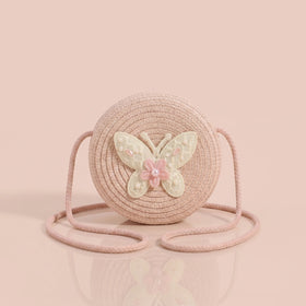 Girls Pink Butterfly Applique Round Sling Bag Sling Bags Pink Onesize
