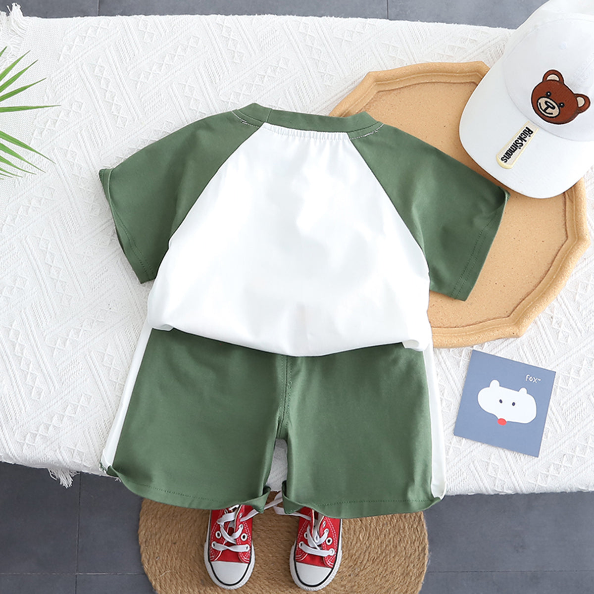 Boys Green Short Sleeve Cow Print T-Shirt With Shorts Set 2 pc. Sets