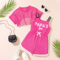 Girls Fuchsia Pink Typographic Print Playsuit With Crop Top Playsuits Fuchsia 3-4 Y
