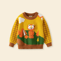 Boys Yellow Knitted Sweater With Lion Face Applique Sweaters & Cardigans