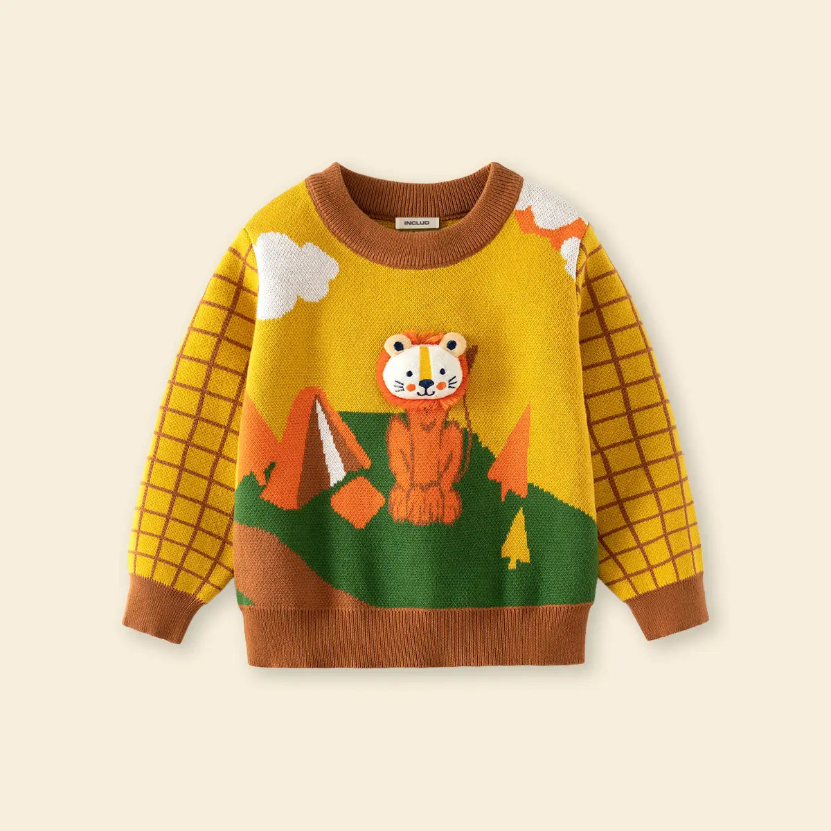 Boys Yellow Knitted Sweater With Lion Face Applique Sweaters & Cardigans