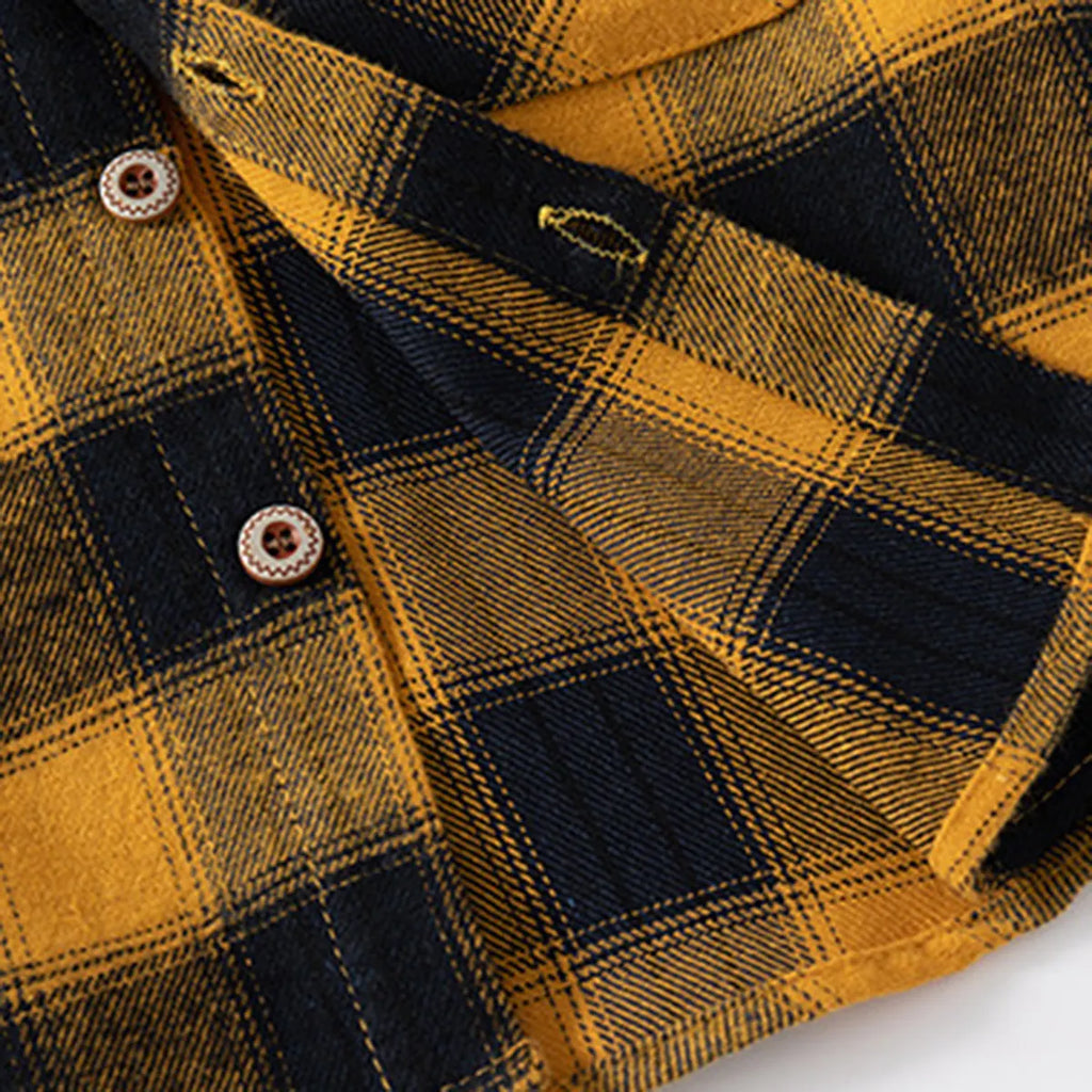 Boys Yellow Checked Flannel Long Sleeves Shirts Shirts