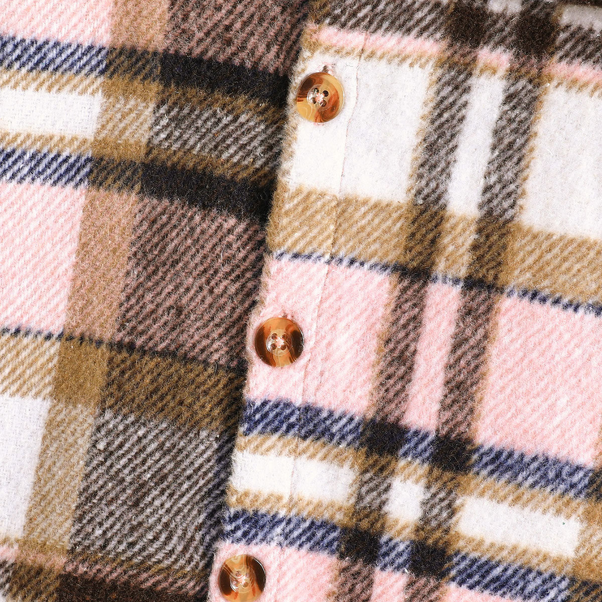 Girls Brown Flannel Checkered Full Sleeves Shacket Coats & Jackets