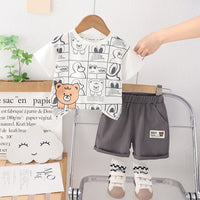 Boys Short Sleeves Animal Printed T-Shirt With Dark Grey Shorts Set 2 pc. Sets