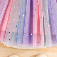 Girls Peach Star Printed Flutter Sleeves Dress Casual Dresses
