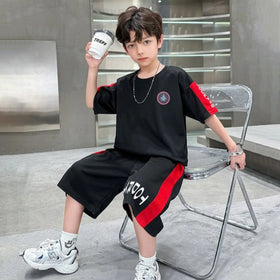 Boys Black Typographic Printed Oversized T-Shirt With Shorts Sets Sets