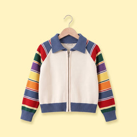Girls Multicolour Striped Raglan Sleeve Cardigan Sweaters & Cardigans Multicolor 2-3 Y