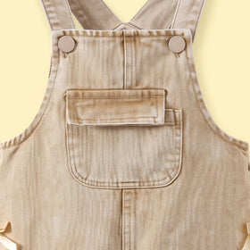 Girls Khaki Denim Bow Applique Dungaree Jumpsuits