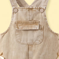 Girls Khaki Denim Bow Applique Dungaree Jumpsuits