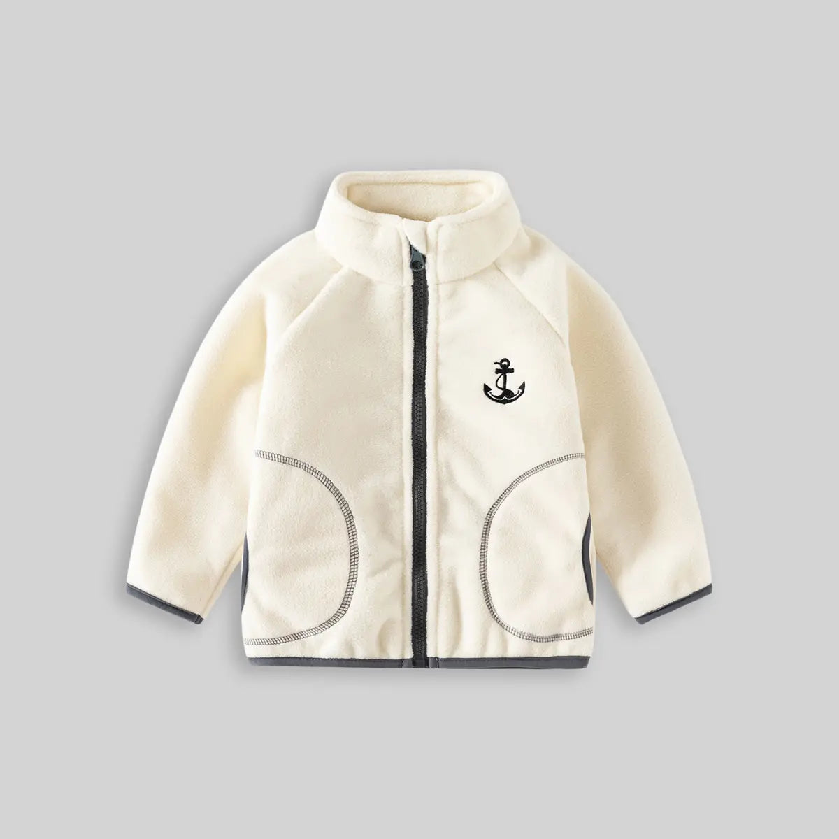 Boys Off White Fleece Embroidered Anchor Logo Zip-up Jacket Coats & Jackets