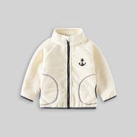 Boys Off White Fleece Embroidered Anchor Logo Zip-up Jacket Coats & Jackets