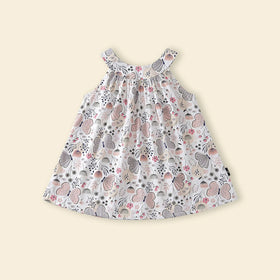 Girls Off White Butterfly Printed Round Neck A-line Dress Casual Dresses