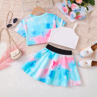 Girls Multicolour Tie & Dye Print Shrug With Cami Top & Skirt Sets 3 pc. Sets