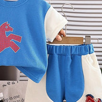 Boys Blue Horse Printed Short Sleeve T-Shirt With Elasticated Shorts Sets 2 pc. Sets