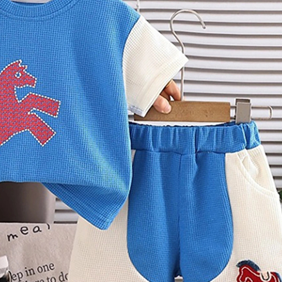 Boys Blue Horse Printed Short Sleeve T-Shirt With Elasticated Shorts Sets 2 pc. Sets