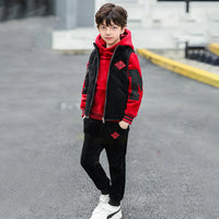 Boys Red Patch Embroidered Hoodie With Sleeveless Jacket & Jogger Sets Sets Red 5-6 Y