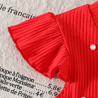 Girls Red Pearl Embellished Top With Denim Shorts Set Sets