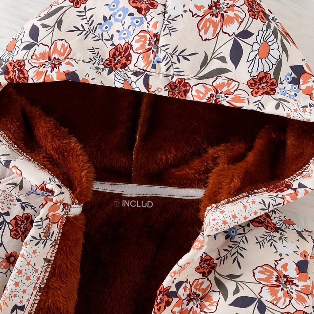 Girls Multicolour Floral Print Hooded Jacket Coats & Jackets