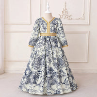 Girls Blue Tropical Printed Fit & Flare Dress With Long Sleeves Casual Dresses Blue 3-4 Y