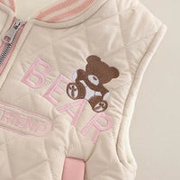 Girls Pink Embroidered Regular Sweatshirt With Sleeveless Jackets, Pants & Bag Sets 4 pc. Sets