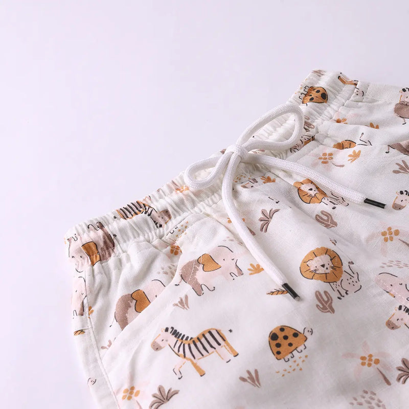 Boys Multicolor Animal Printed Shirt With Printed T-Shirt and Shorts Sets Sets