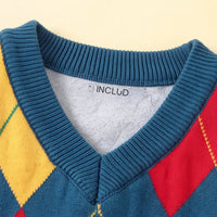 Boys Multicolour Self-Design Argyle Pattern Sweater Vest Sweaters & Cardigans