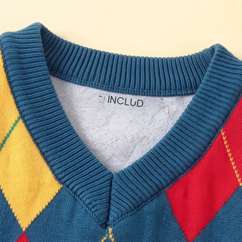 Boys Multicolour Self-Design Argyle Pattern Sweater Vest Sweaters & Cardigans