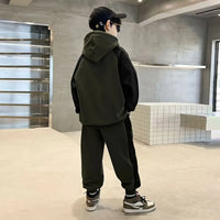 Boys Army Green Numeric Printed Oversized Hooded Sweatshirt With Jogger Co-ord Sets Sets