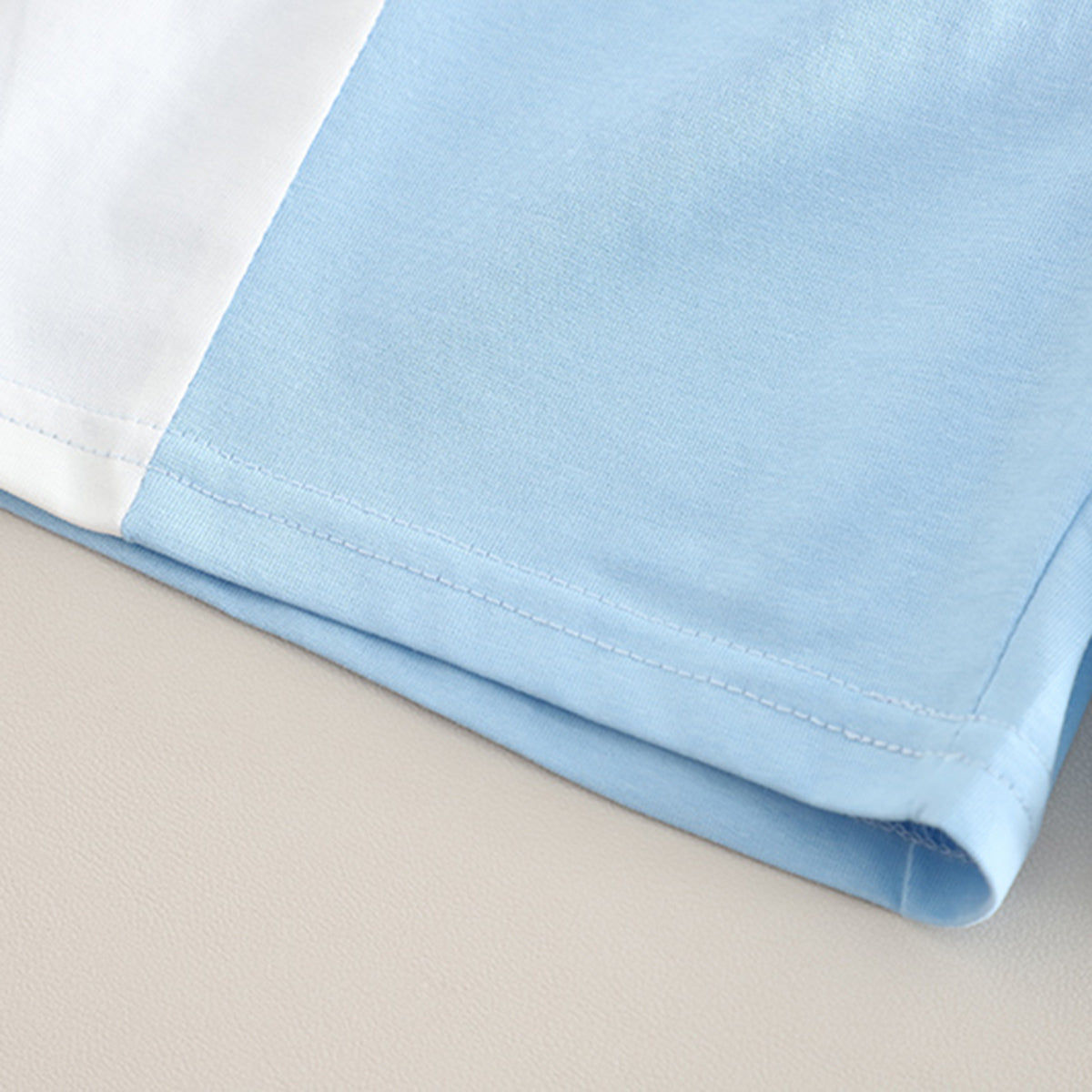 Boys Sky Blue Cat Applique Color-blocked Polo T-Shirt With Shorts Set 2 pc. Sets