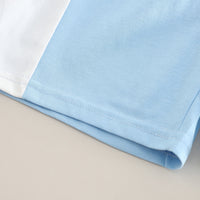 Boys Sky Blue Cat Applique Color-blocked Polo T-Shirt With Shorts Set 2 pc. Sets