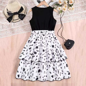 Girls Sleeveless Floral Print Fit & Flare Dress Casual Dresses   