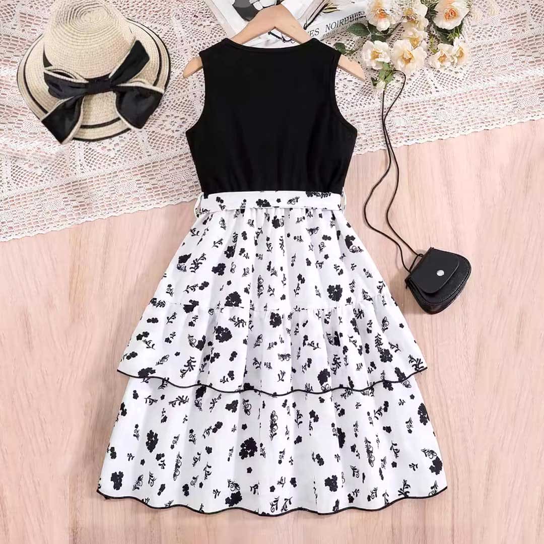 Girls Sleeveless Floral Print Fit & Flare Dress Casual Dresses   