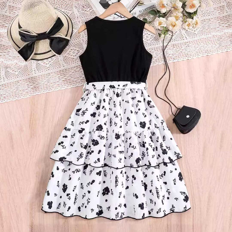 Girls Sleeveless Floral Print Fit & Flare Dress Casual Dresses   
