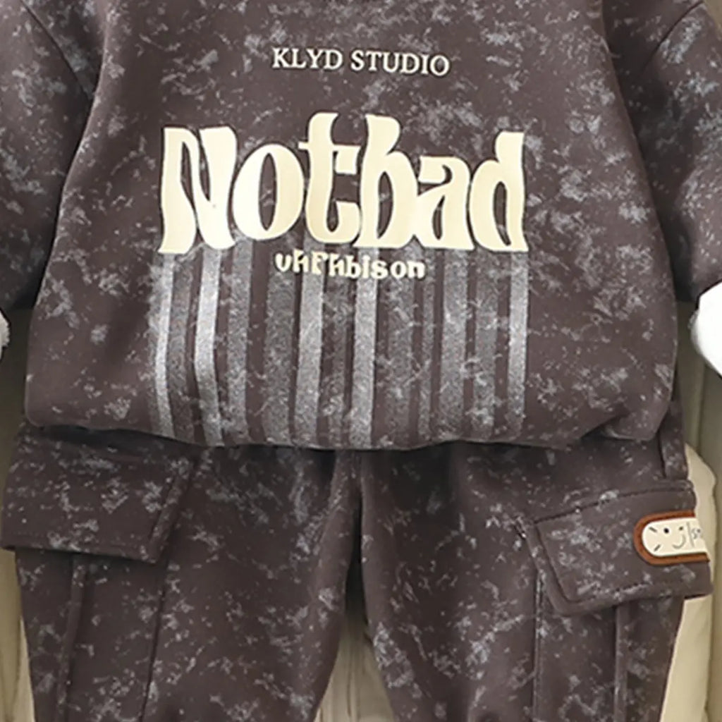 Boys Grey Typographic Regular Sweatshirt With Pants Sets 2 pc. Sets