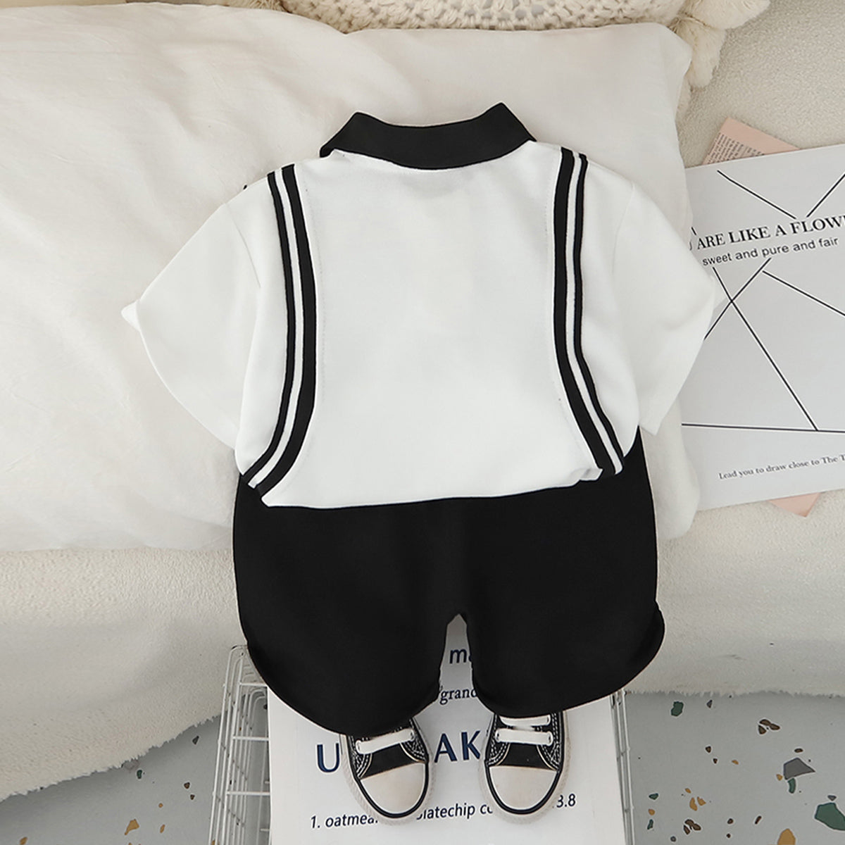 Boys White Side Striped Short Sleeves Polo T-Shirt With Shorts Set 2 pc. Sets