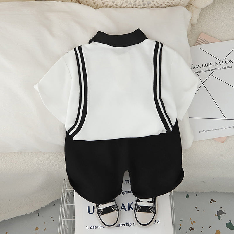Boys White Side Striped Short Sleeves Polo T-Shirt With Shorts Set 2 pc. Sets