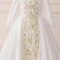 Girls White Embroidered Puff Sleeves Maxi Dress Casual Dresses
