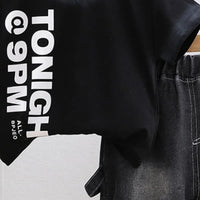 Boys Black Typographic Print T-Shirt With Denim Shorts Set Sets