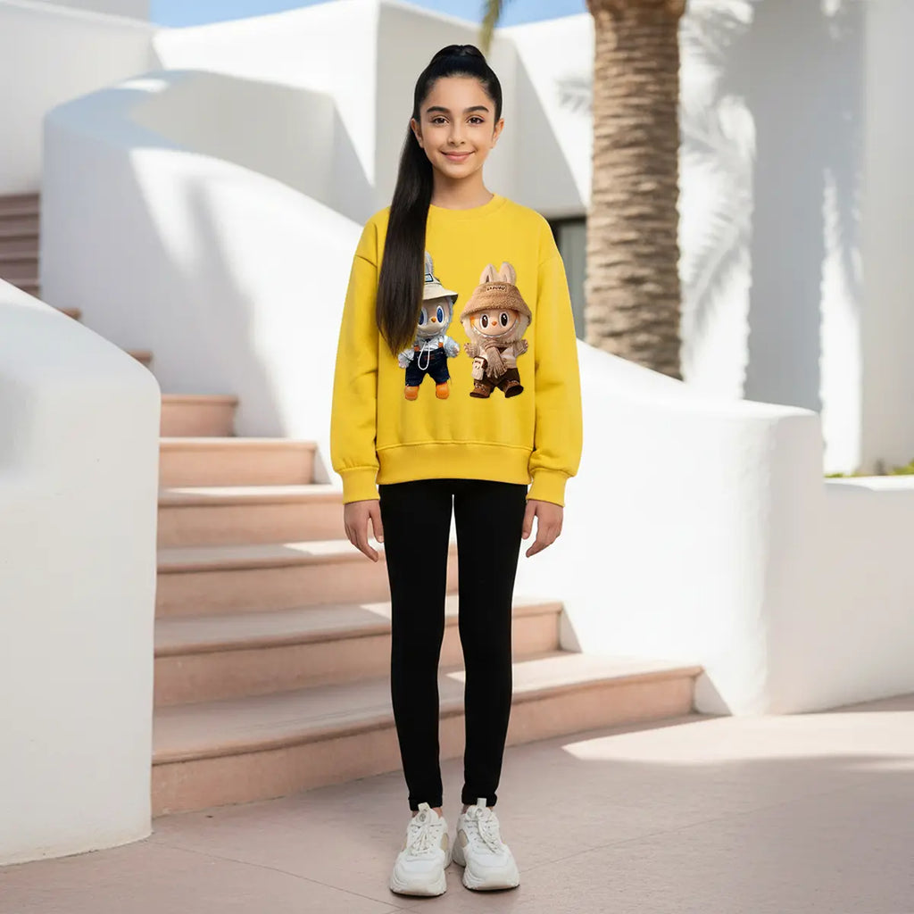 Girls Yellow Labubu Graphics Round Neck Sweatshirt Sweatshirts & Hoodies Yellow 1-2 Y