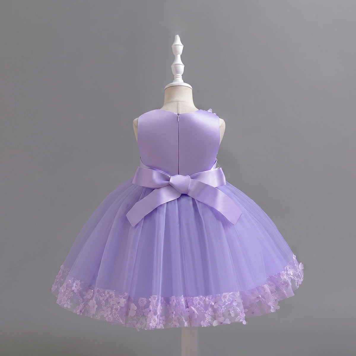 Girls Purple Floral Applique Sleeveless Tutu Party Wear Dress Party Dresses